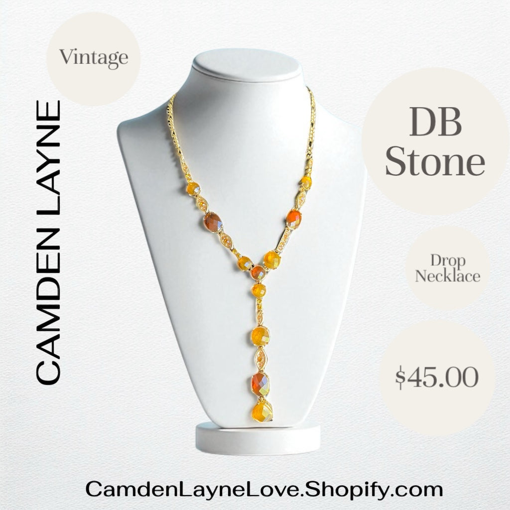 Vintage DB Stone Amber Drop Necklace