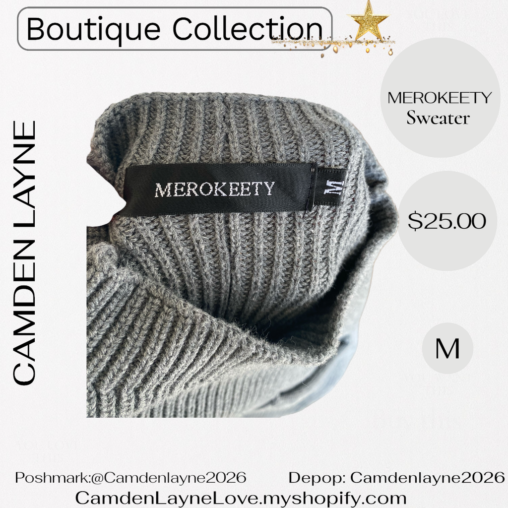 Merokeety Gray Ribbed Knit Cropped Sweater