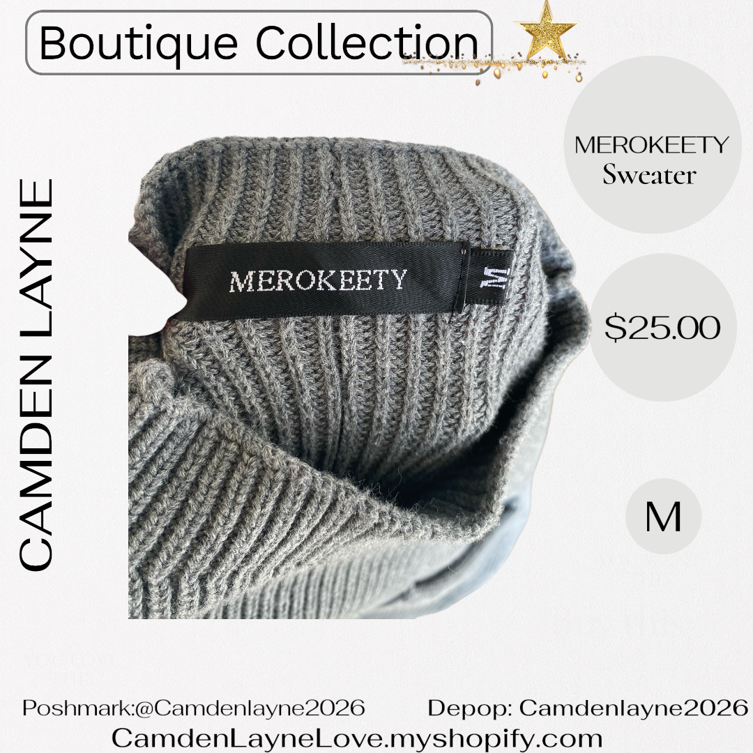 Merokeety Gray Ribbed Knit Cropped Sweater