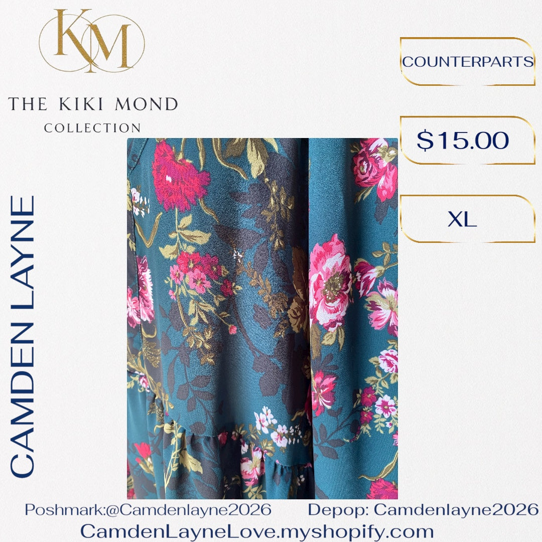 Counterparts Blue Green Floral Blouse