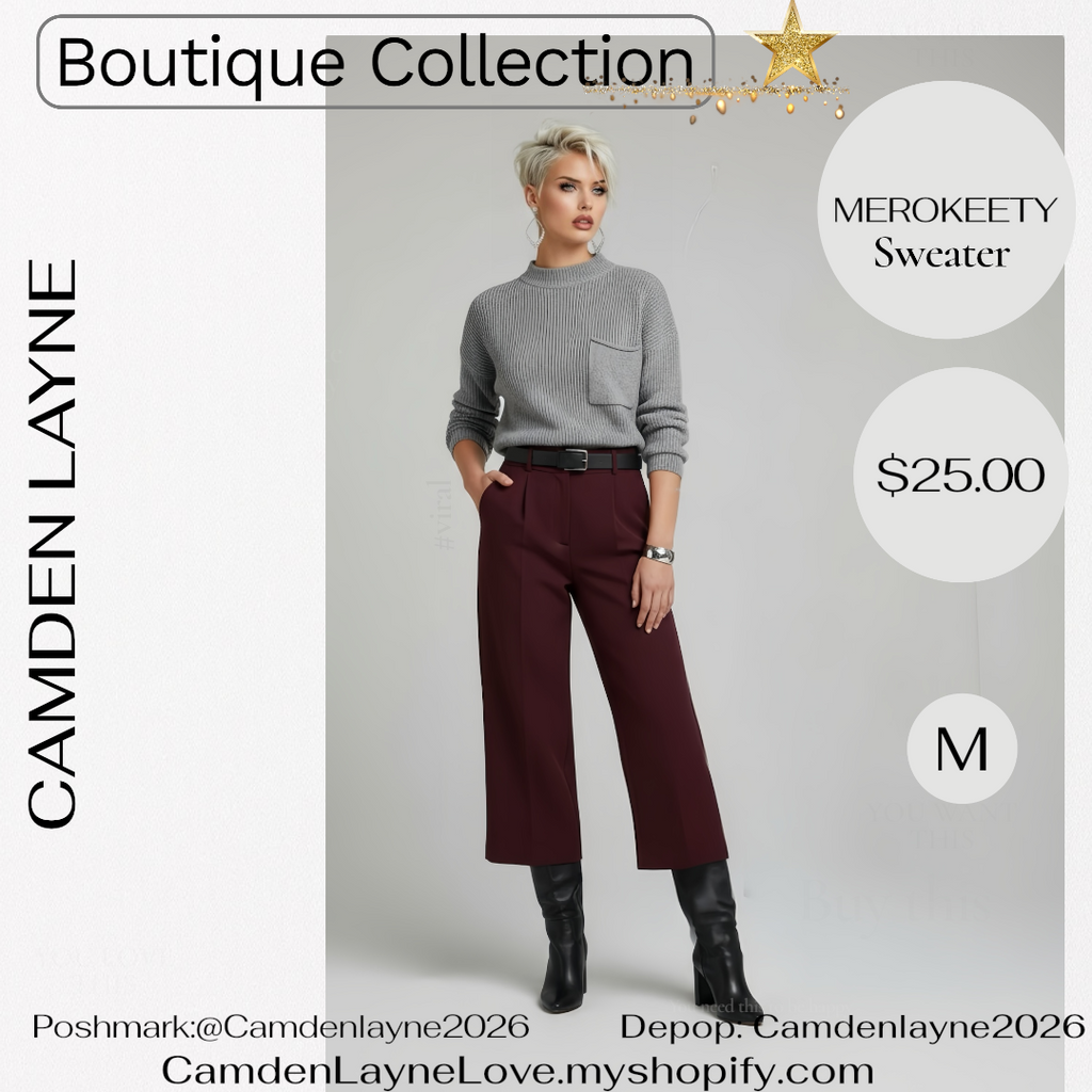 Merokeety Gray Ribbed Knit Cropped Sweater