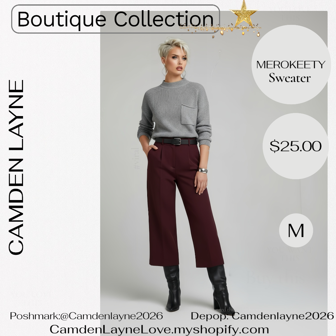 Merokeety Gray Ribbed Knit Cropped Sweater