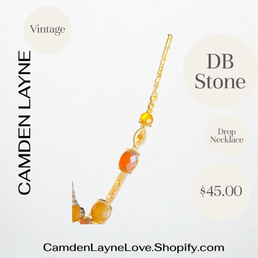 Vintage DB Stone Amber Drop Necklace