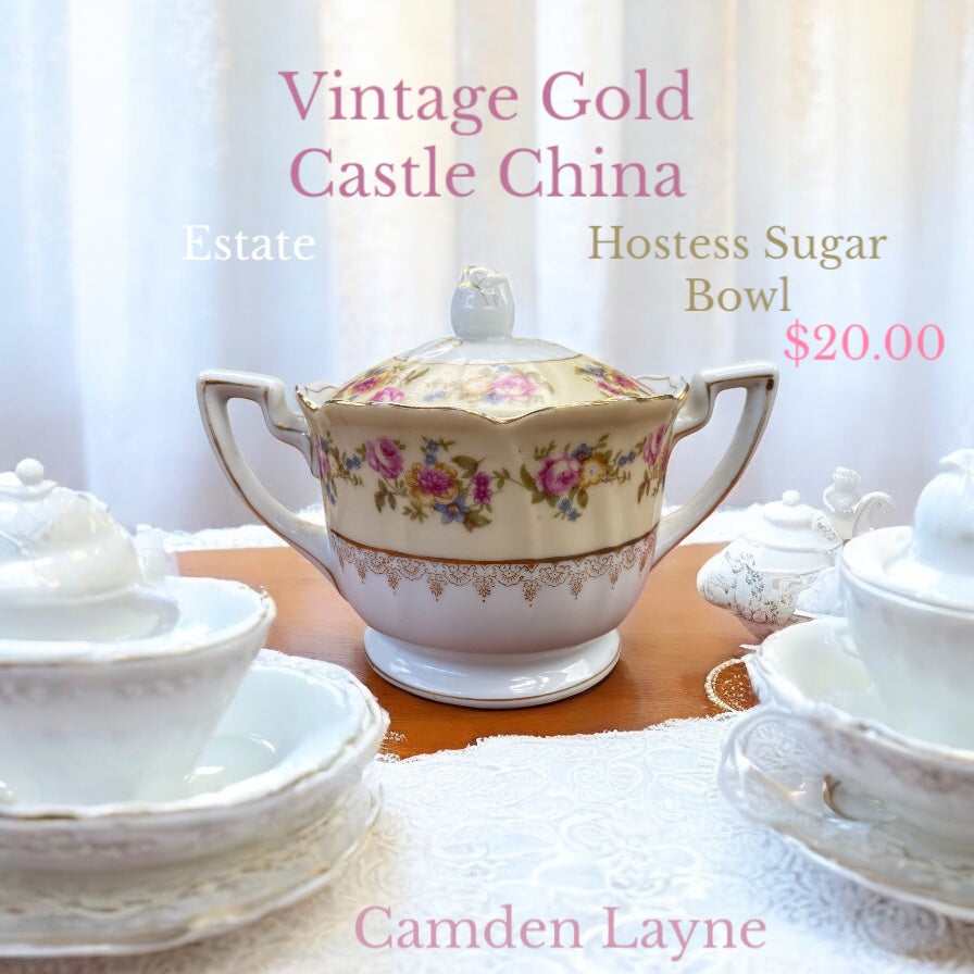 Vintage Gold Castle China Sugar Bowl - Camden Layne