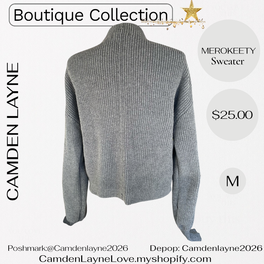 Merokeety Gray Ribbed Knit Cropped Sweater