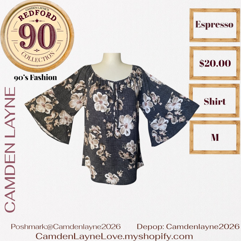 Espresso Magnolia Bell Sleeve Blouse