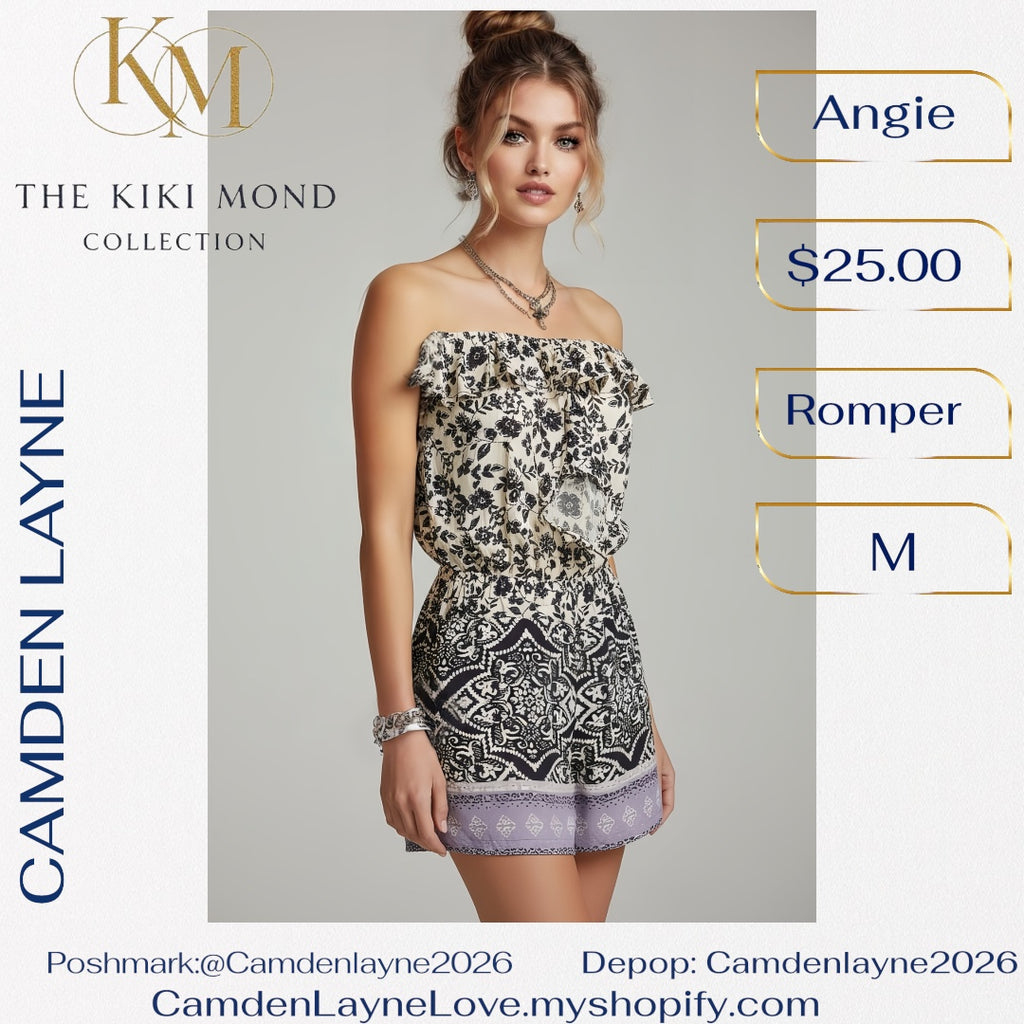 Angie Boho Romper in Black, White & Lilac