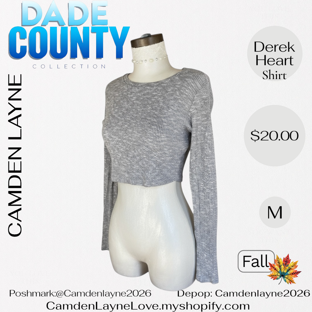 Derek Heart Gray Ribbed Long Sleeve Cropped Top