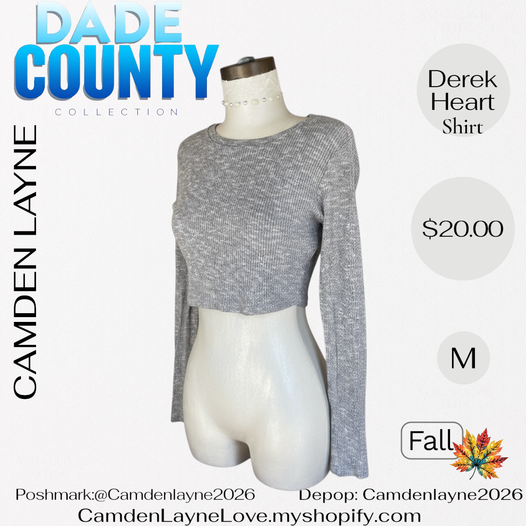 Derek Heart Gray Ribbed Long Sleeve Cropped Top