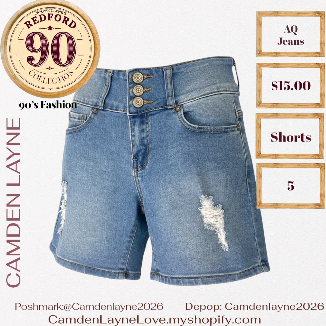 AQJeans Blue HighRise Distressed Shorts