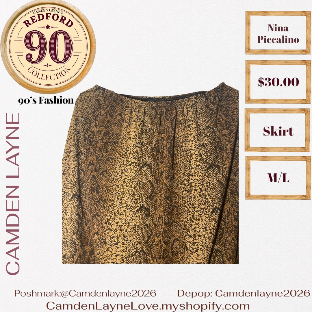 Vintage Nina Piccalino Snakeskin Print Skirt