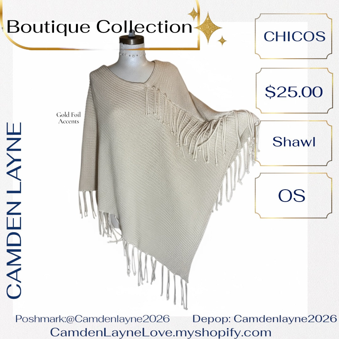 Chicos Knit Poncho with gold foil accents