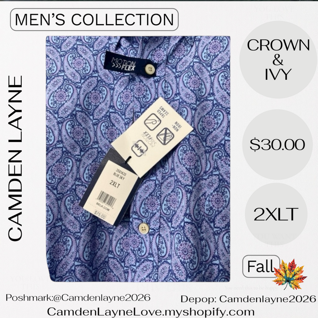 Crown & Ivy 2XLT Big Blue Paisley Print