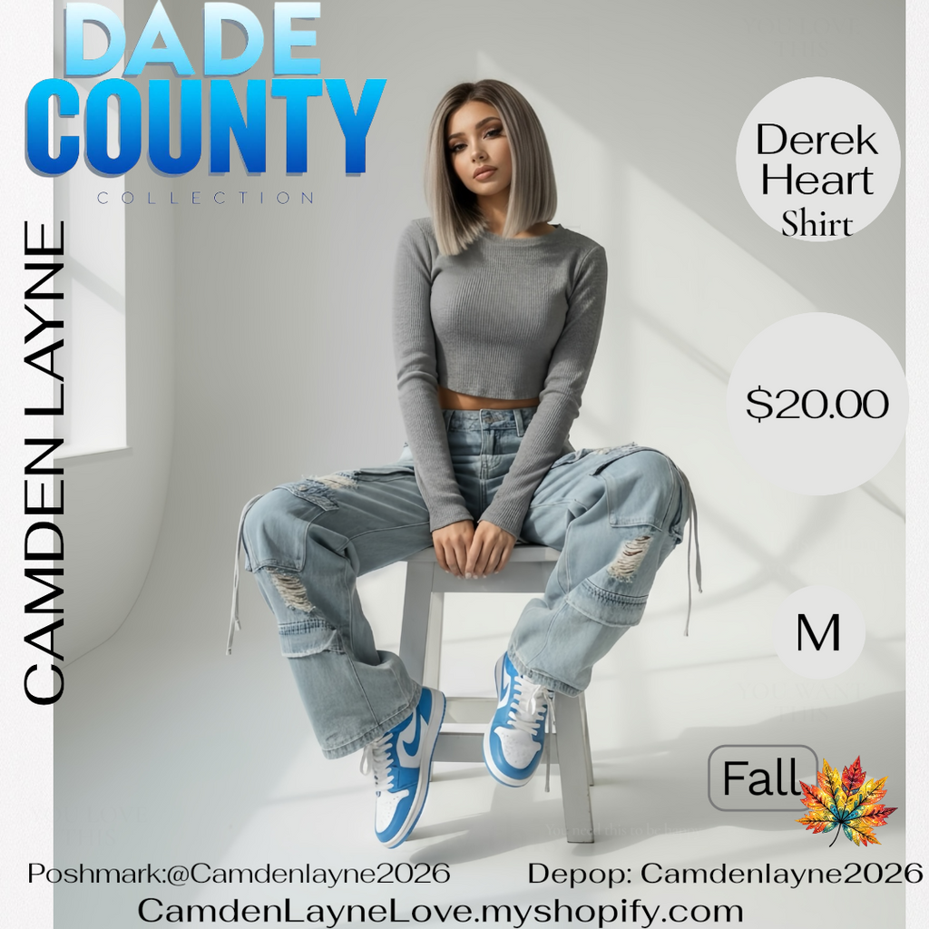 Derek Heart Gray Ribbed Long Sleeve Cropped Top