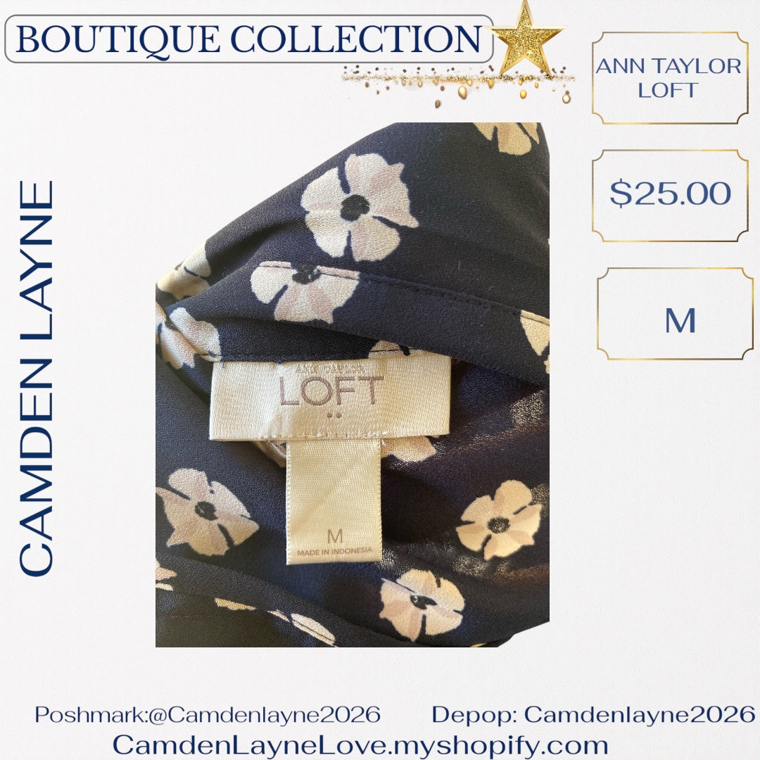 Ann Taylor Loft Navy Blue Print Blouse