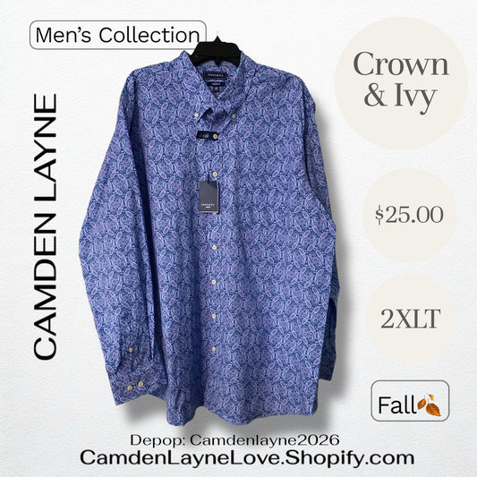 Crown & Ivy 2XLT Big Blue Paisley Print