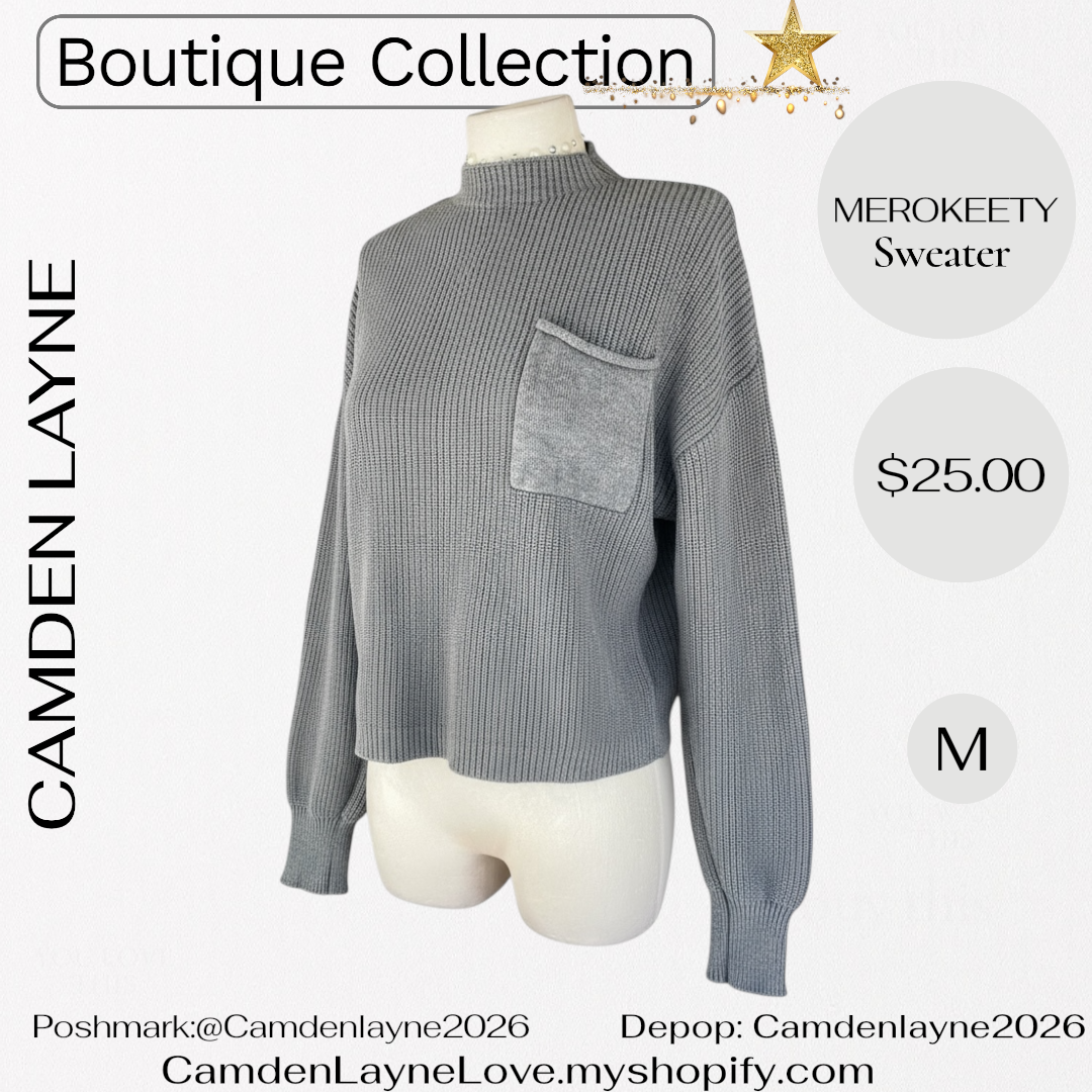 Merokeety Gray Ribbed Knit Cropped Sweater