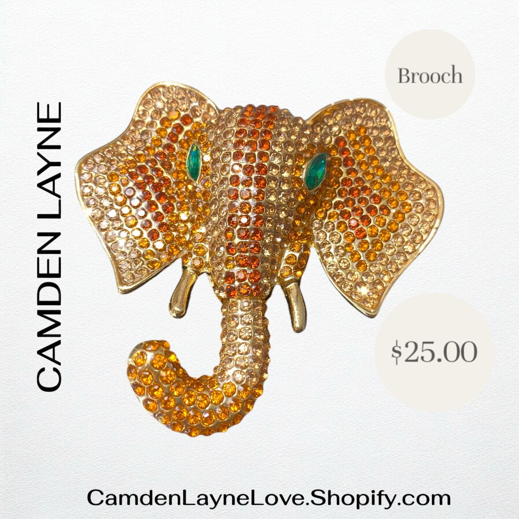 Amber Elephant Brooch