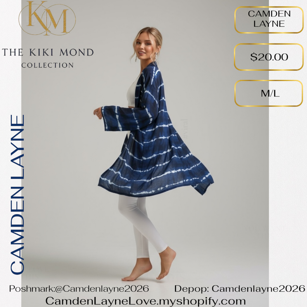 Camden Layne Blue and White Tie Died Pattern Kimono
