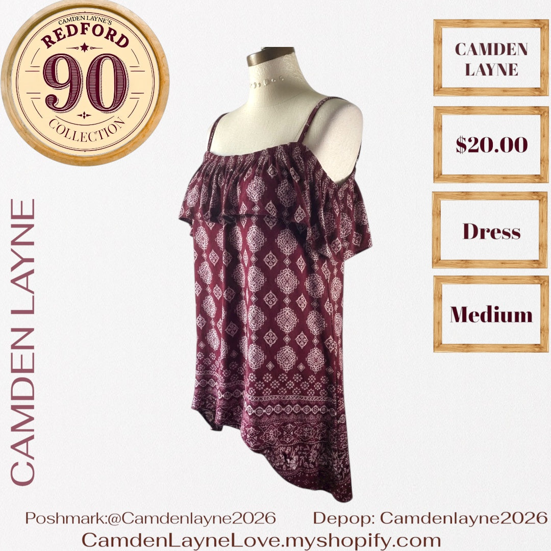 Camden Layne Burgundy off shoulder dress