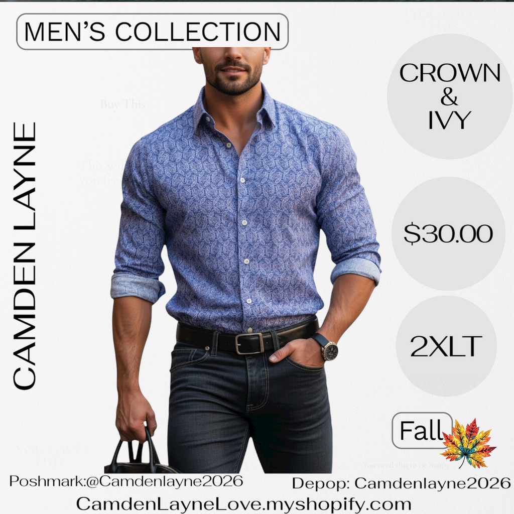 Crown & Ivy 2XLT Big Blue Paisley Print