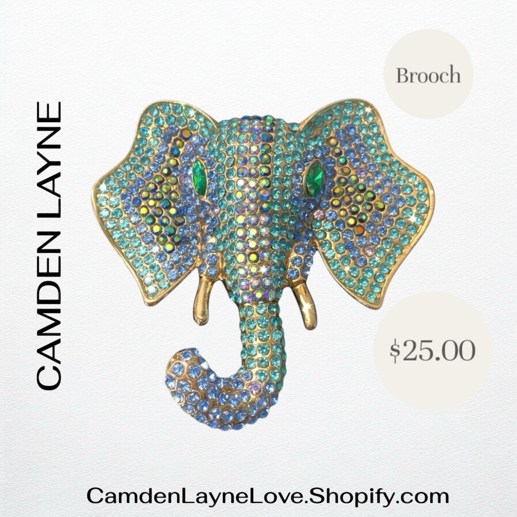 Blue Elephant Head Brooch