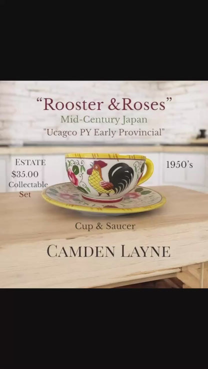 “Rooster & Roses” Mid-Century Japan (Set of 2)
